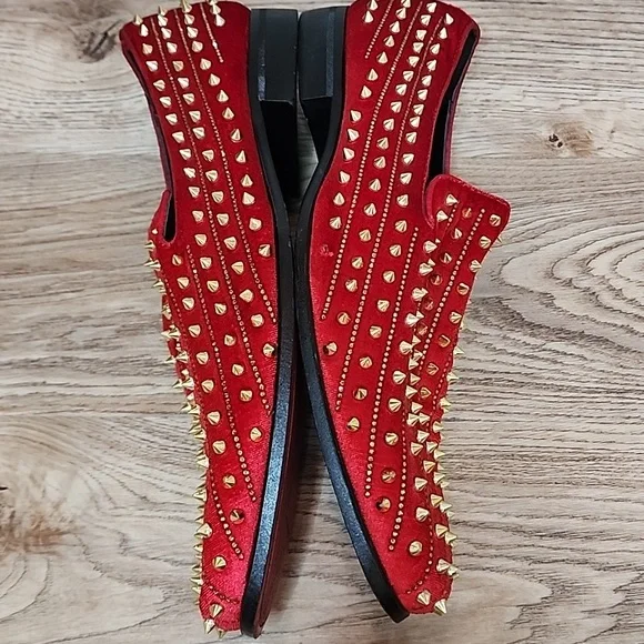 After Midnight Mens Harvie AM Exclusive Smoker Red Velvet Gold Spike Studs Shoes - Picture 6 of 11